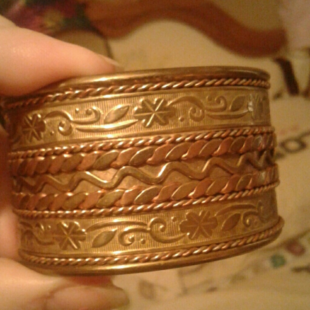 Vintage Solid Brass Engraved Bangle Thick - image 5